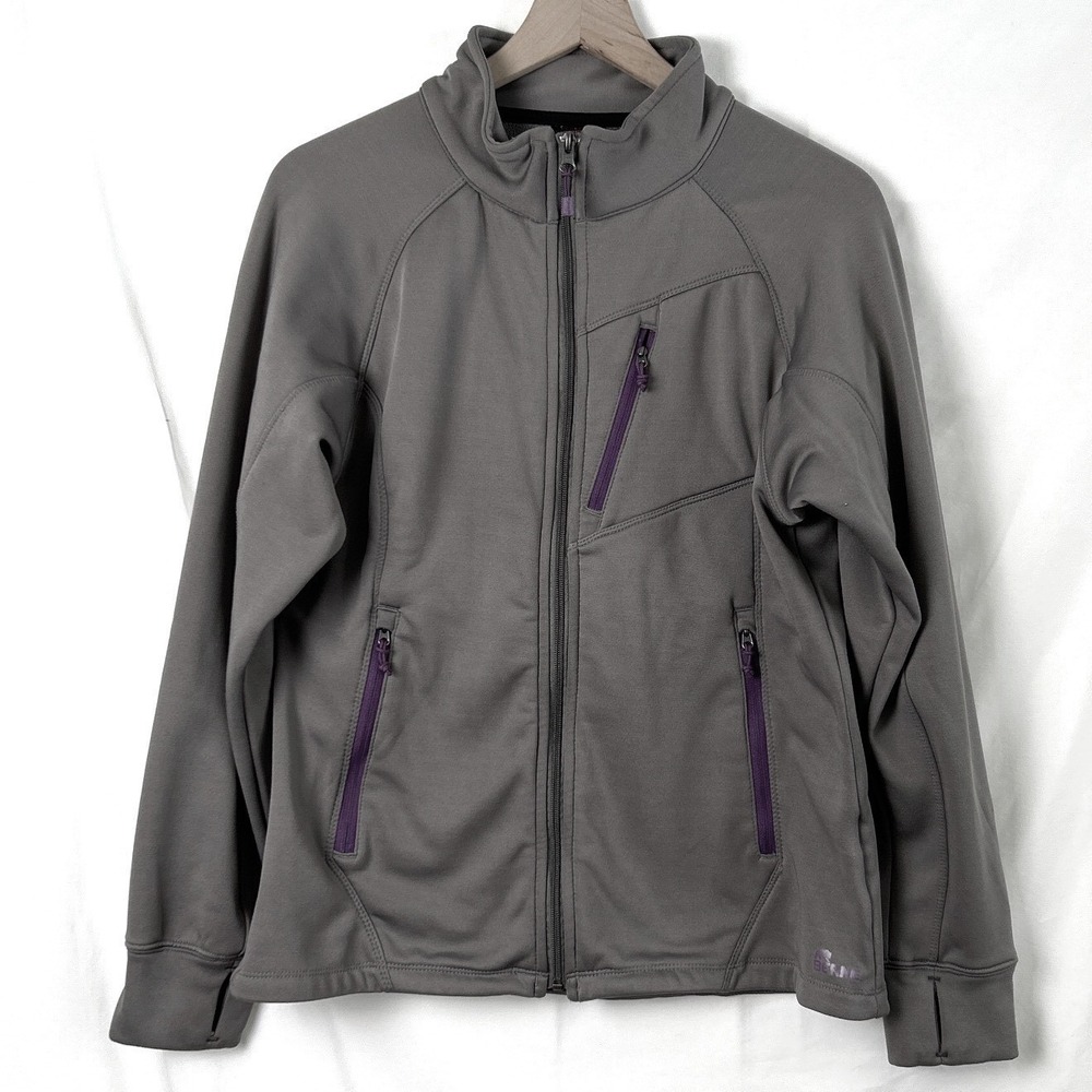 Berne Womens Softshell Jacket Grey Size L Full Zip Fleece Lined Thumbholes Light